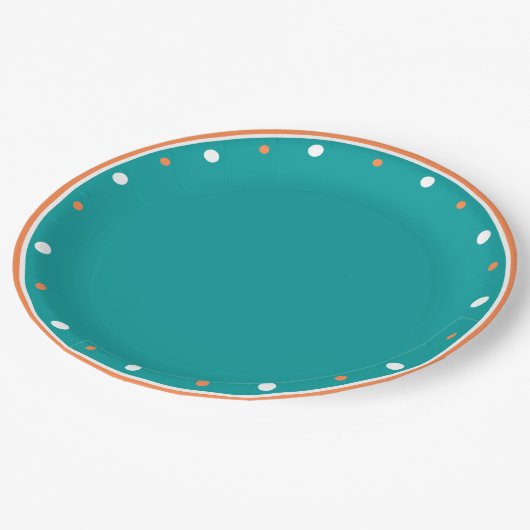 Assiettes En Carton Turquoise Vert Brûlé Orange Blanc Pois géométrique (Angle)