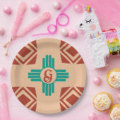 Assiettes En Carton Turquoise Zia Tribal Brown Tan (Fête)