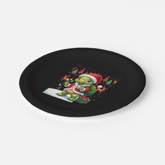 Assiettes En Carton Turtle Xmas Lights Ugly Santa Turtle Christmas Tan (Angle)