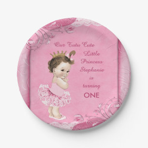 Assiettes En Carton Tutu Cute 1er anniversaire Brunette Princesse Faux