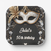 Assiettes En Carton tutu noir or chic Masquerade 50e anniversaire (Recto)