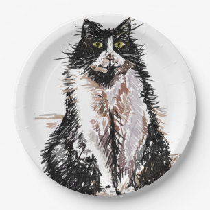 Assiettes En Carton Tuxedo Cat Dessin d'art Plaque de papier d'anniver