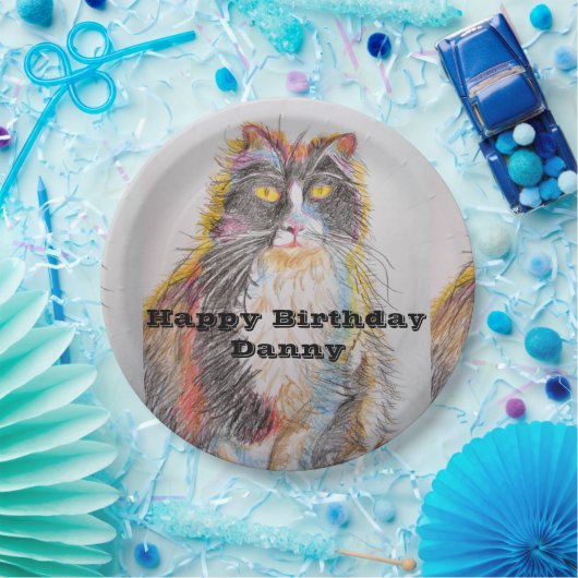 Assiettes En Carton Tuxedo Chat Aquarelle Anniversaire Plaque papier (Fête)