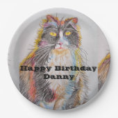 Assiettes En Carton Tuxedo Chat Aquarelle Anniversaire Plaque papier (Devant)
