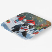 Assiettes En Carton Tuxedo Chat coule en neige avec Casquette de Noël (Angulaire)