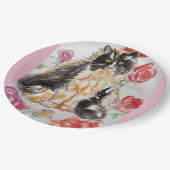 Assiettes En Carton Tuxedo Chat Cute Rose Fleurs Chats Aquarelle Rose (Angle)