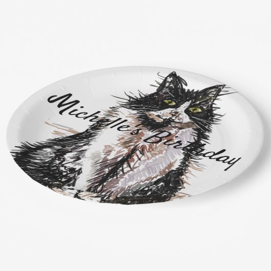 Assiettes En Carton Tuxedo Chat Dessin art Anniversaire Plaque papier (Angle)