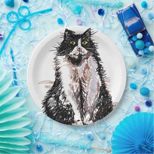 Assiettes En Carton Tuxedo Chat Dessin art Anniversaire Plaque papier (Fête)