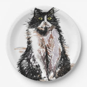 Assiettes En Carton Tuxedo Chat Dessin art Anniversaire Plaque papier (Devant)