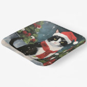 Assiettes En Carton Tuxedo Chat en Noël de neige (Angulaire)