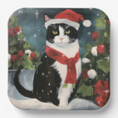 Assiettes En Carton Tuxedo Chat en Noël de neige (Recto)