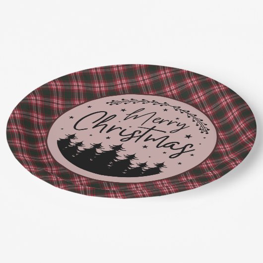 Assiettes En Carton Tweedside Modern Scottish Tartan Christmas (Angle)