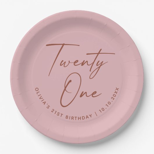 Assiettes En Carton Twenty One Birthday | Dusty Rose Pink 21st Party (Devant)