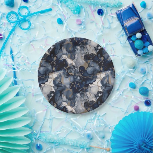 Assiettes En Carton Twilight Navy bleu et gris avec l'or antique (Fête)