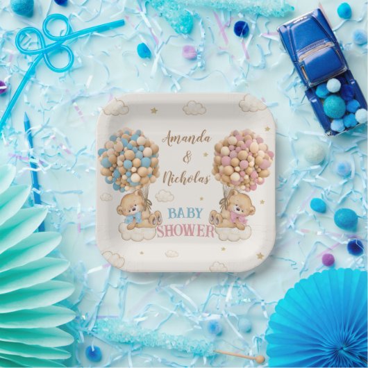 Assiettes En Carton Twin Boy Girl Douche mignonne Ours rose bleu (Fête)