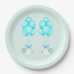 Assiettes En Carton Twin Boys Blue Balloons Baby shower