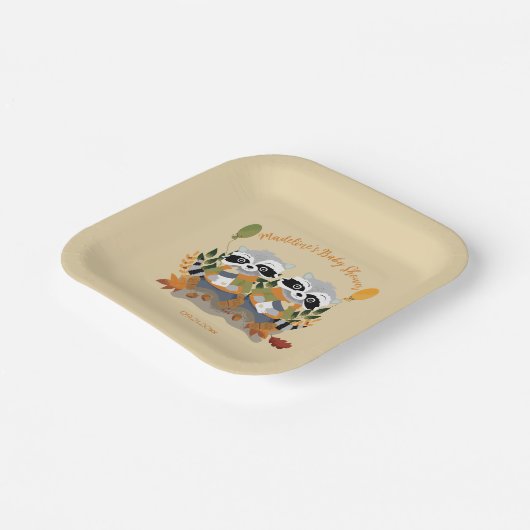 Assiettes En Carton Twin Raccoons Automne Baby shower Carré Plaques pa (Angulaire)