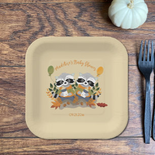 Assiettes En Carton Twin Raccoons Automne Baby shower Carré Plaques pa
