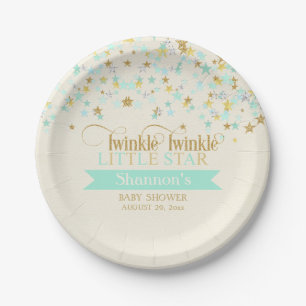 Assiettes En Carton Twinkle Little Star Baby shower Mint Green