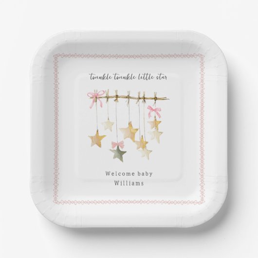 Assiettes En Carton Twinkle Little Star Boho Bows Baby Shower (Recto)