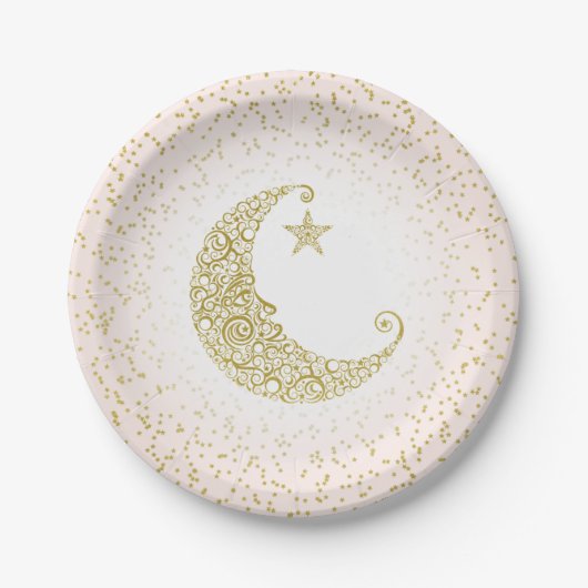 Assiettes En Carton Twinkle Little Star Gold Moon rose (Devant)