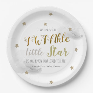 Assiettes En Carton Twinkle Little Star Gris Baby shower jumeau