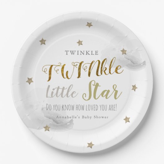 Assiettes En Carton Twinkle Little Star Gris Baby shower jumeau (Devant)