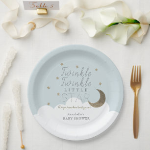 Assiettes En Carton Twinkle Little Star Moon Baby shower bleu