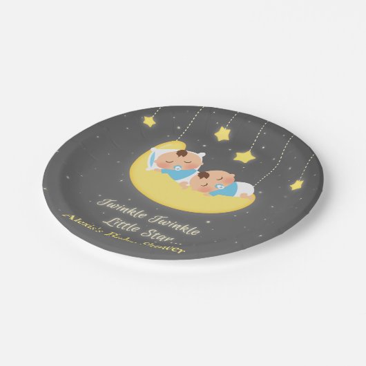 Assiettes En Carton Twinkle Little Star Twin Baby Boys Party Plates (Angle)