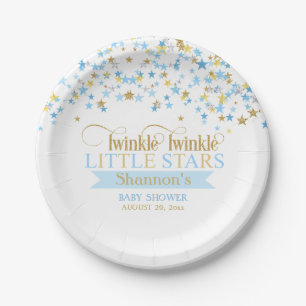 Assiettes En Carton Twinkle Little Stars Baby Twin Boys Blue Gold