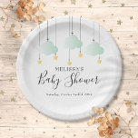 Assiettes En Carton Twinkle Twinkle Little Star Baby shower<br><div class="desc">Avec de mignons nuages vert menthe et des étoiles d'or sur cordes,  sur un arrière - plan blanc avec élégante typographie moderne. Ces assiettes en papier sont parfaites pour un baby shower spécial,  arroser ou douche en couple. Personnalisez avec vos détails spéciaux. Conçu par Thisisnotme©</div>