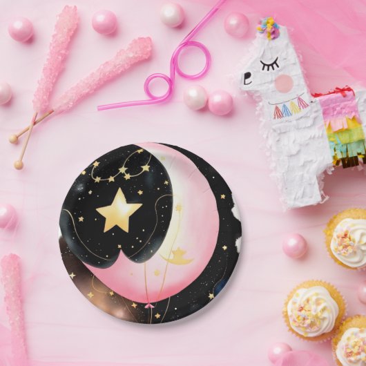 Assiettes En Carton Twinkling Celestial : Lune & Étoiles Baby shower f (Fête)
