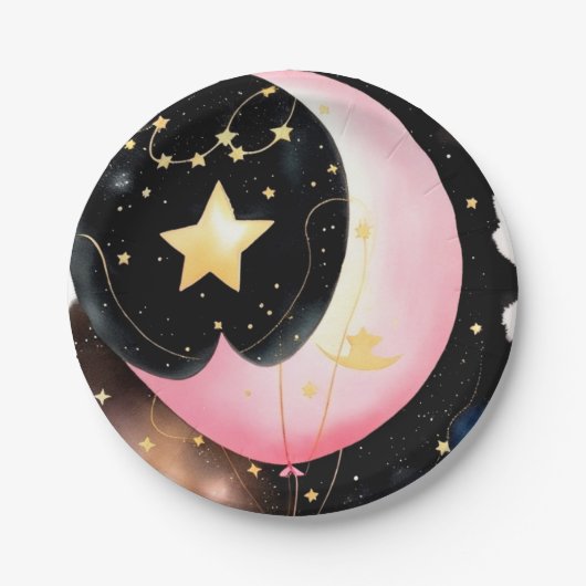 Assiettes En Carton Twinkling Celestial : Lune & Étoiles Baby shower f (Devant)
