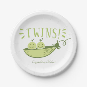 Assiettes En Carton Twins Baby shower Deux pois dans un pod