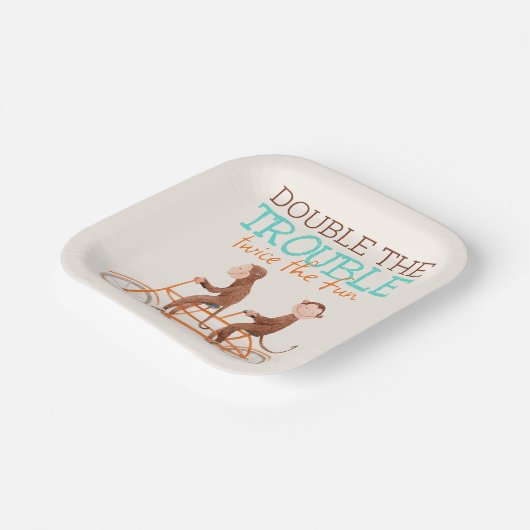 Assiettes En Carton Twins Baby shower mignon singe double problème (Angulaire)
