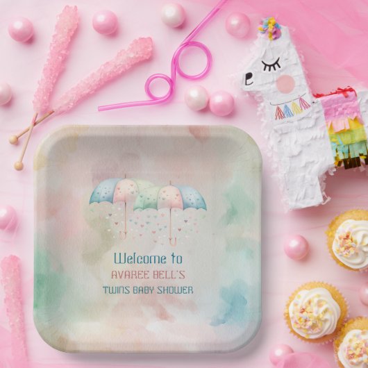 Assiettes En Carton Twins Boy and Girl Douche parapluie (Fête)