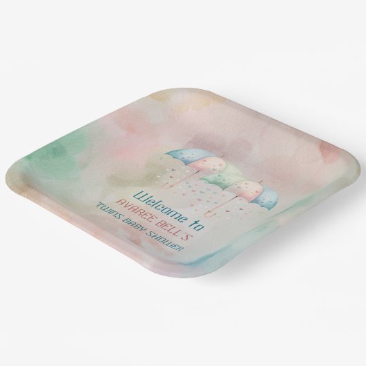 Assiettes En Carton Twins Boy and Girl Douche parapluie (Angulaire)