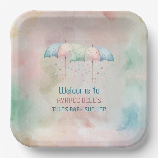 Assiettes En Carton Twins Boy and Girl Douche parapluie (Recto)