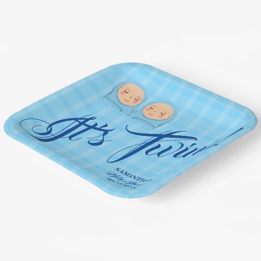 Assiettes En Carton Twins Boys Baby shower Party Blue. (Angulaire)