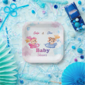 Assiettes En Carton Twins Girl Boy Bear Baby shower d'avion (Fête)