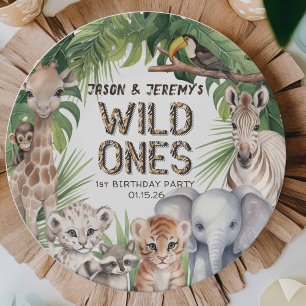 Assiettes En Carton Twins Wild one Safari animaux jungle 1er anniversa