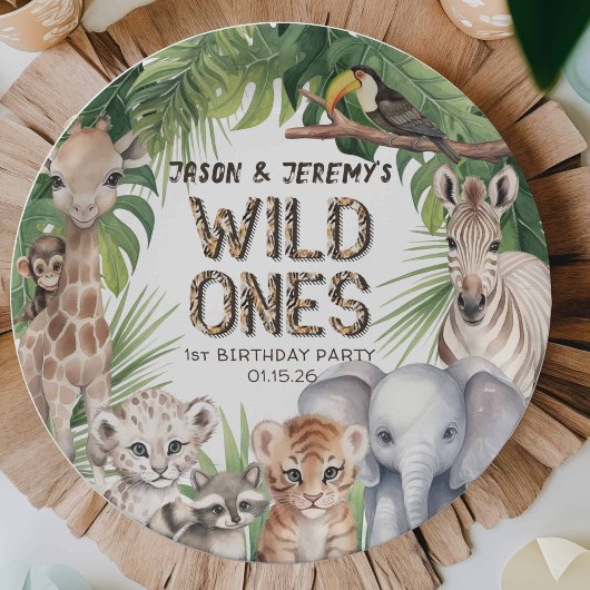 Assiettes En Carton Twins Wild one Safari animaux jungle 1er anniversa