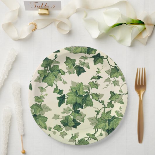 Assiettes En Carton Twisting Ivy Leaves Pattern (Mariage)