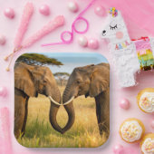 Assiettes En Carton Two African Elephants In Savannah Grass (Fête)