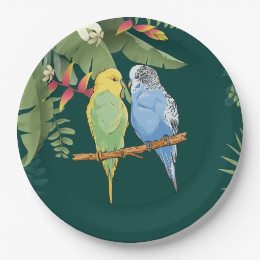 Assiettes En Carton Two cute bleu et green Budgies (Devant)