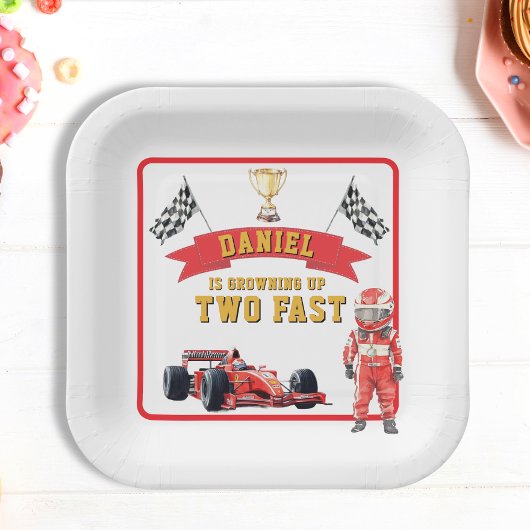 Assiettes En Carton Two Fast Race Car Checkered Flag Birthday