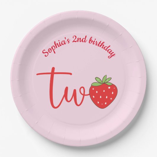 Assiettes En Carton Two Strawberry Birthday Pink (Devant)