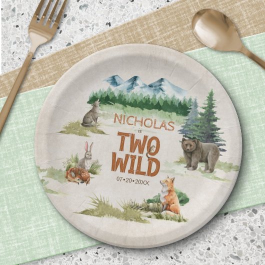 Assiettes En Carton Two Wild Woodland Animal 2e fête d'anniversaire