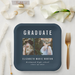 Assiettes En Carton Type graduation multi photo bleu et blanc fête