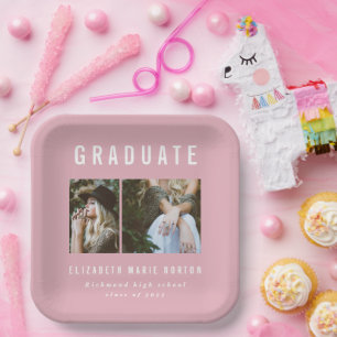 Assiettes En Carton Type graduation multi photo rose et blanc fête